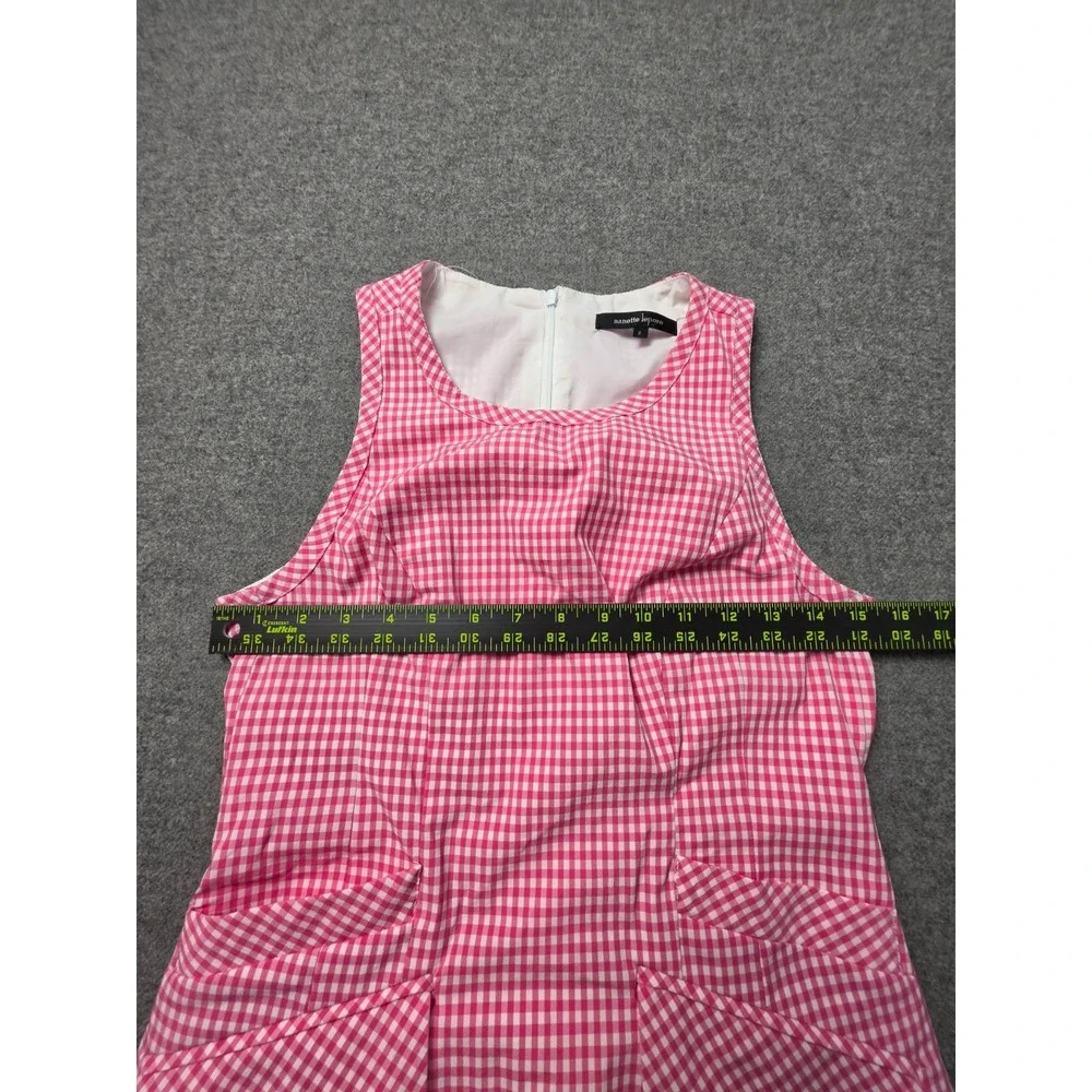 Nanette Lepore Fit & Flare Dress Womens 2 Pink White Gingham Check Sleeveless